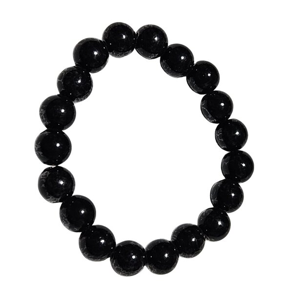 Black Snowflake Obsidian Beaded Stretch Bracelet Protection Spiritual Boho - Picture 1 of 3